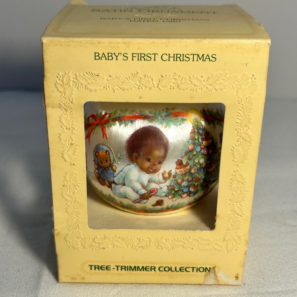 Hallmark Baby's First Christmas Satin Ornament 1980 Tree Trimmer Collection